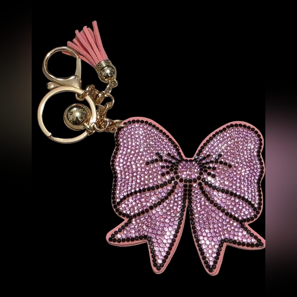 Pink Rhinestone Bow Bag Charm Keychain
